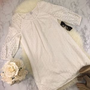 Crown & Ivy Eyelet Lace White Shift Dress 12 NWT